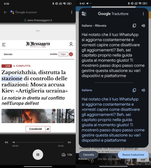 Google Assistant Traduttore Android