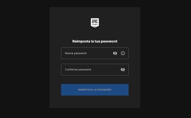 Reimpostare password Epic Games