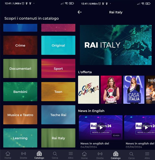 Rai Italia su RaiPlay tramite app