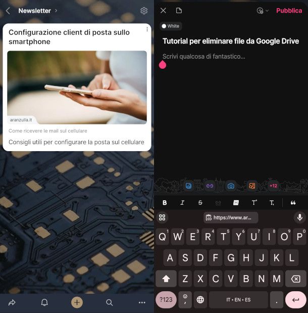 pubblicazione post su padlet da app