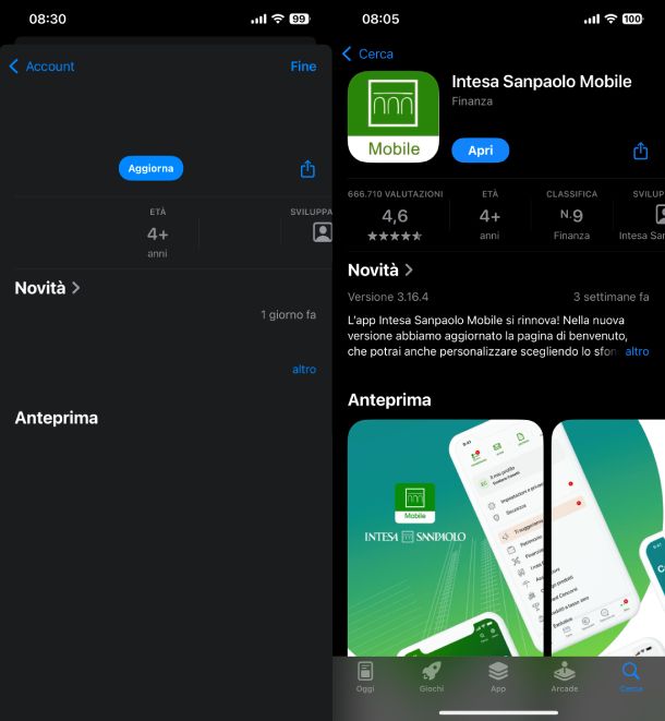 App Intesa Sanpaolo iPhone aggiornamento manuale