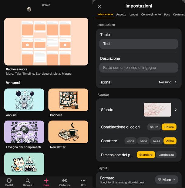 creazione e impostazione padlet da app