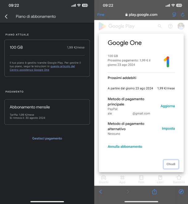 Disattivare abbonamento Google One iPhone