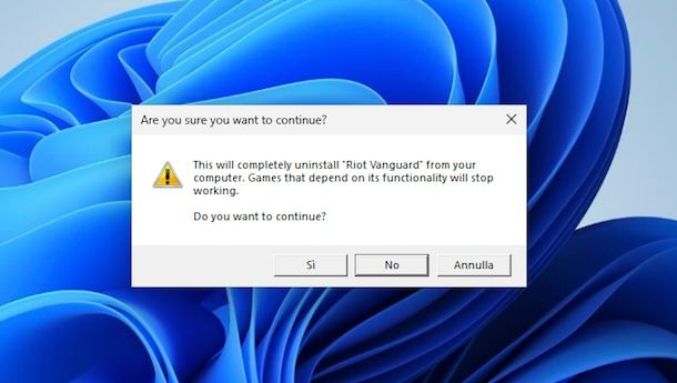 Disinstallare Riot Vanguard