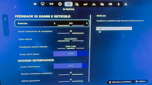 Come disattivare il mirino su Fortnite PS5 Reticolo