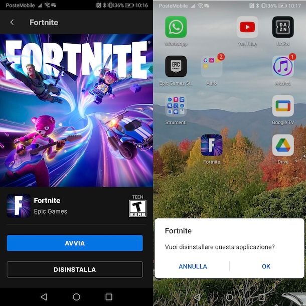 Disinstallare Fortnite da Android