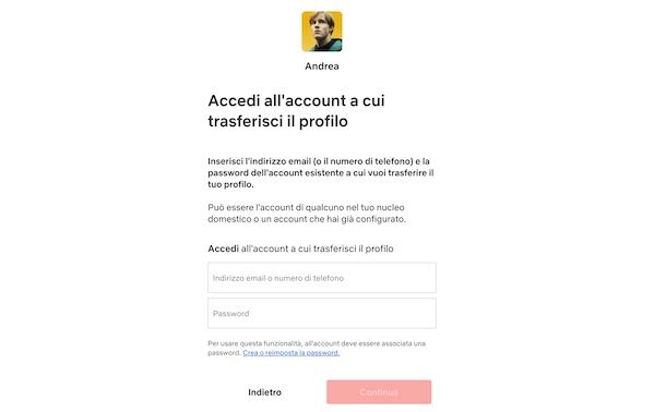 Trasferire profilo Netflix su un account esistente