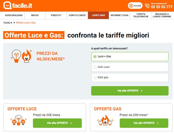 Facile.it comparatore tariffe luce e gas