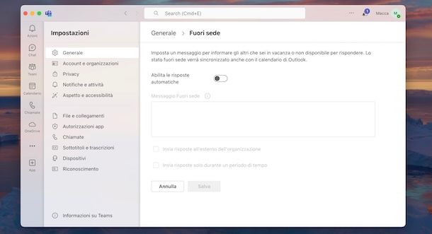 Mettere Fuori sede su Microsoft Teams