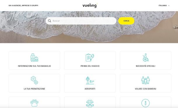 pagina Centro assistenza sito Vueling