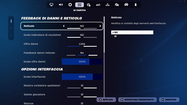 Disattivare reticolo Fortnite PC