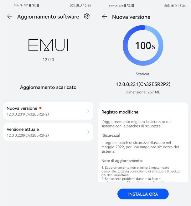 Aggiornamento Android OTA Huawei