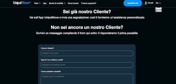 Contattare UnipolMove tramite email