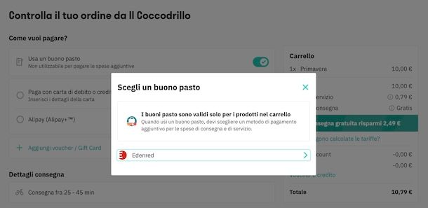 Usare buoni pasto su Deliveroo