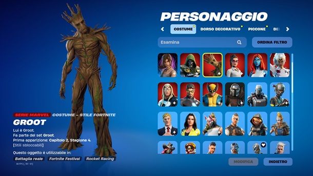 Skin di Fortnite più apprezzate Groot