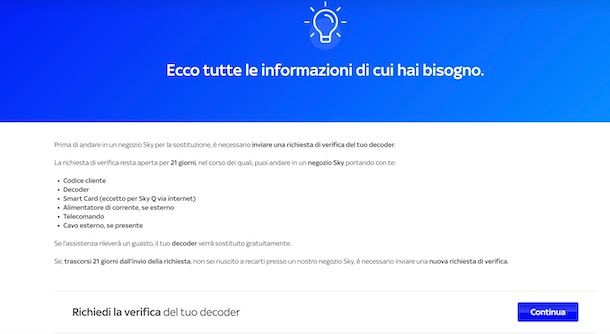 Richiedere verifica decoder Sky Q