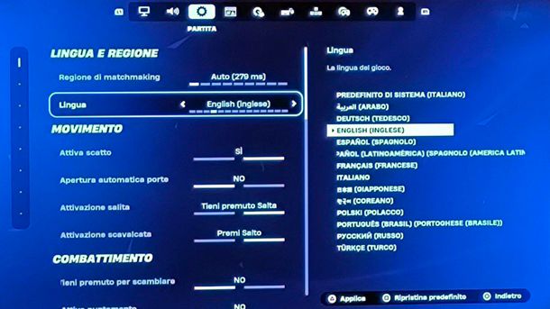 Come cambiare lingua su Fortnite PS4