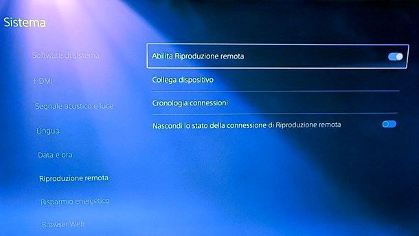 Riproduzione remota attiva PlayStation 5