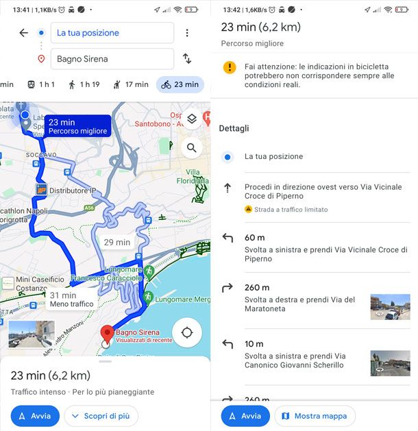 Funzione bicicletta in Google Maps