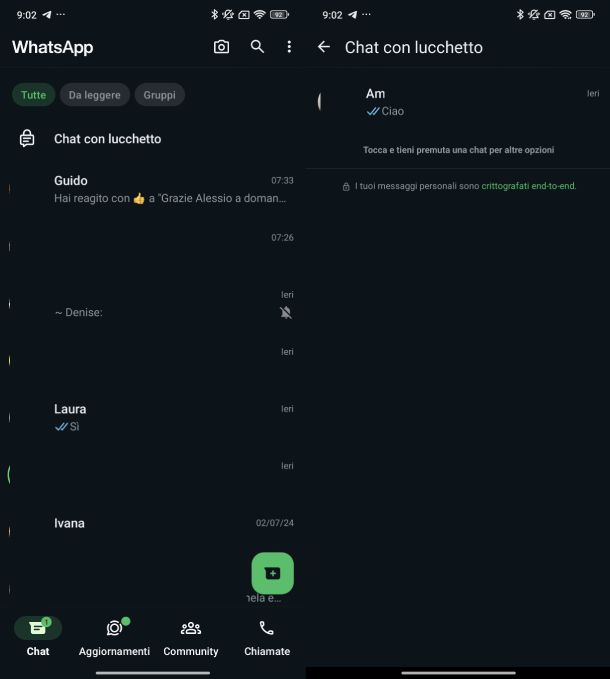 Vedere chat con lucchetto WhatsApp Android