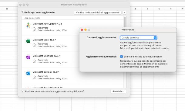 Aggiornamento Excel da Mac