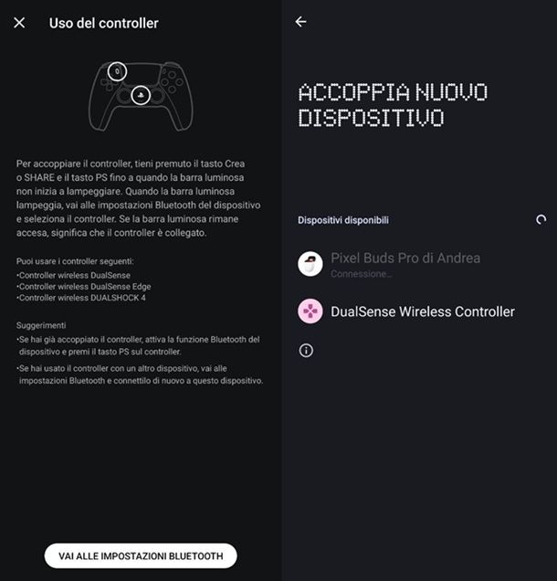 Accoppia joystick PS5 DualSense smartphone Bluetooth