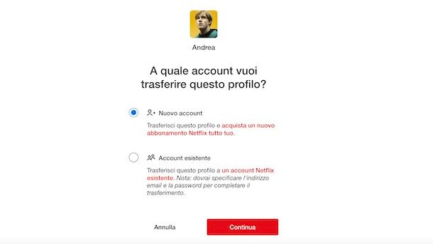 Traferire profilo Netflix su nuovo account