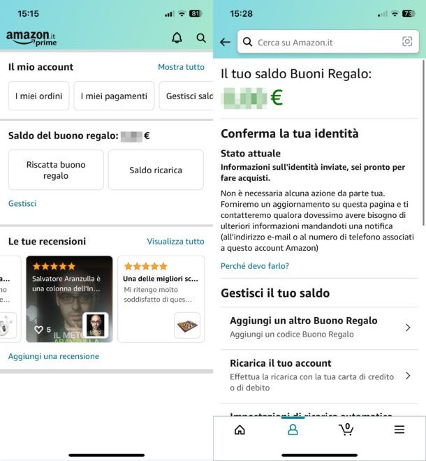 Vedere saldo Amazon