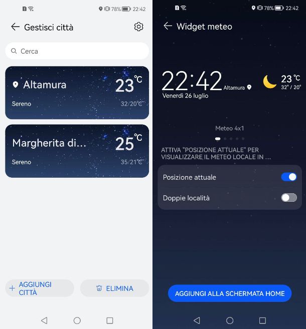 Gestire le impostazioni dell'app Meteo