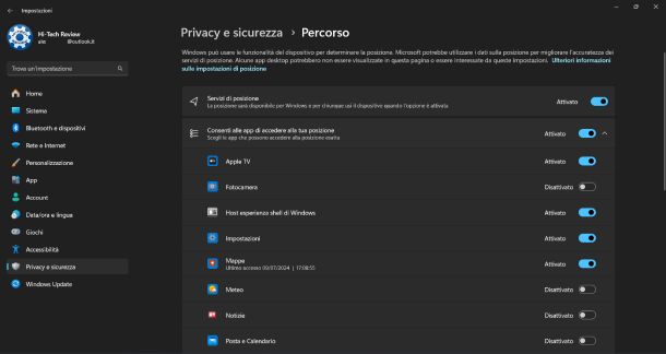 Impostazioni localizzazione Windows