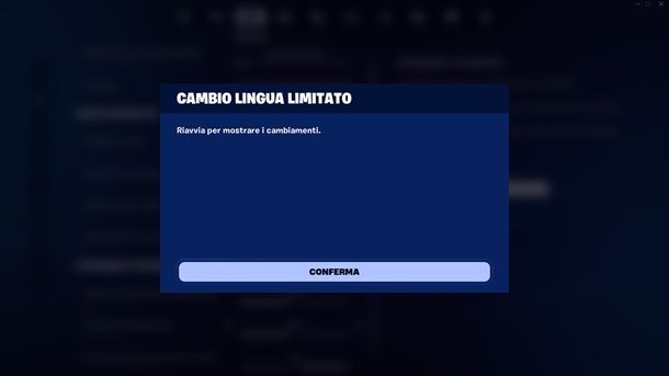 Riavvio Fortnite cambio liingua PC