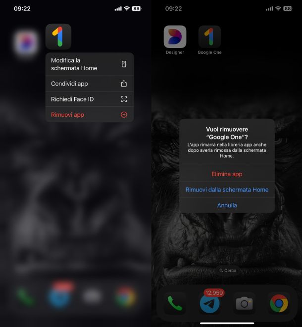 Disinstallare Google One iPhone