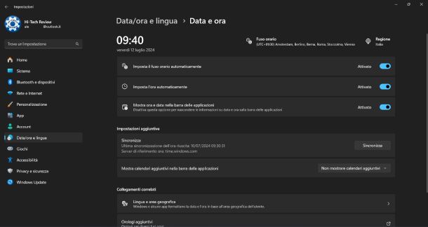 Data e ora automatiche Windows