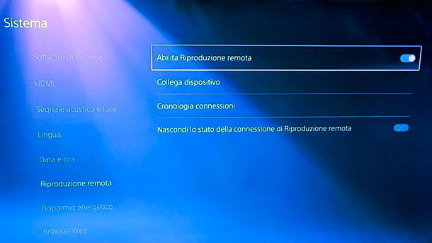 Abilitare riproduzione Remota PS5