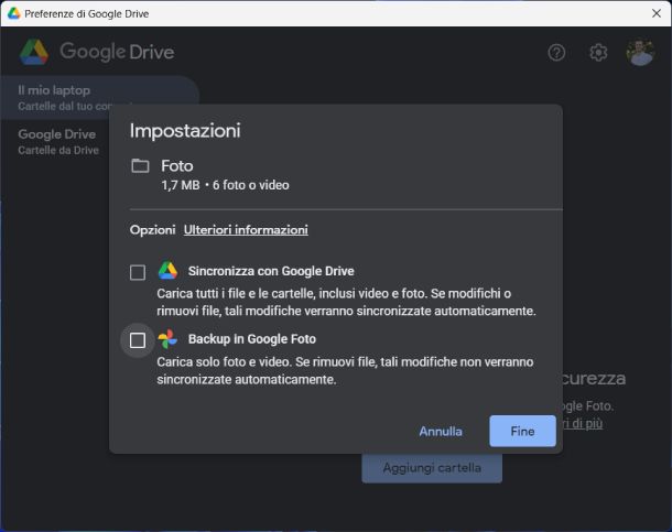 Sincronizzazione Google Foto Drive Windows