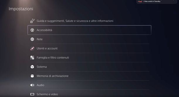 PS5 menu Accessibilità