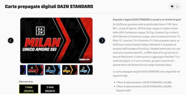 Carta prepagata DAZN