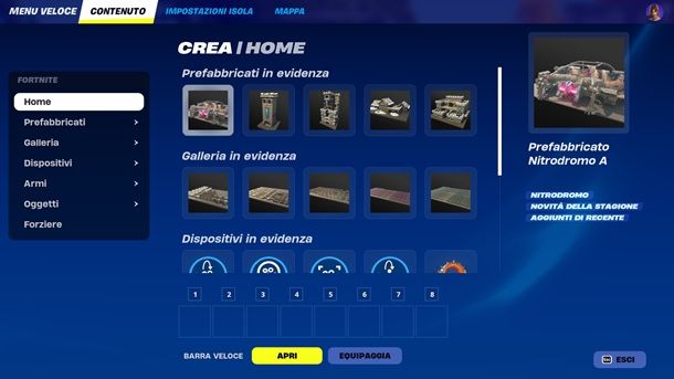 Inventario modalità Creativa Fortnite