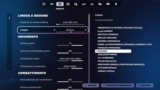 Come cambiare lingua su Fortnite PC