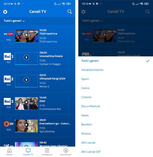 Canali TV in streaming su Sky Go