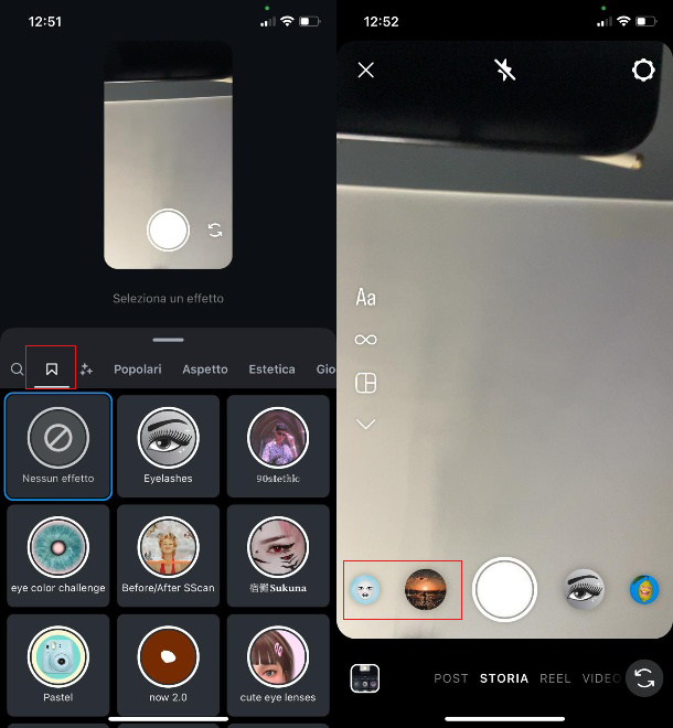 effetti salvati instagram