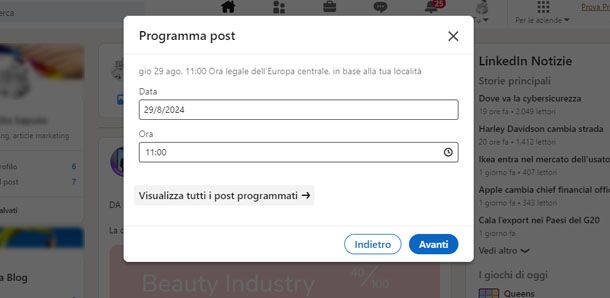 Post programmati su LinkedIn