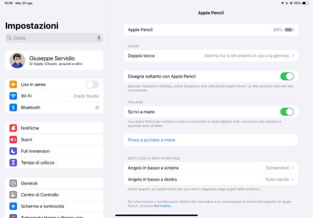 Attivare funzione per disegnare solo con Apple Pencil