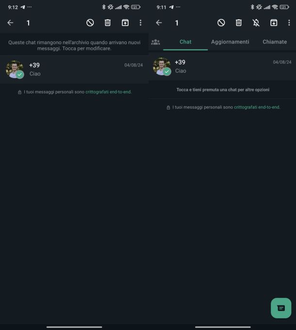 Archiviare chat WhatsApp Android