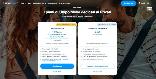 pagina sito UnipolMove con offerte per privati