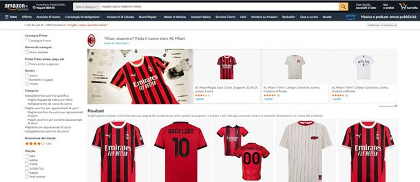 Maglie calcio replica Milan su Amazon