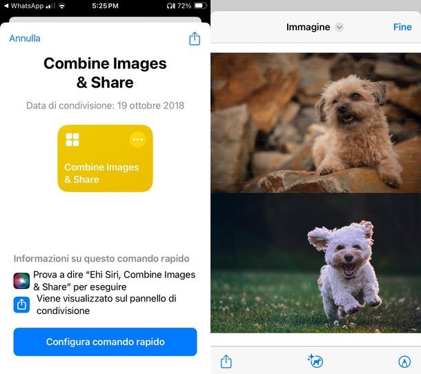 app comandi iOS affiancare due foto 