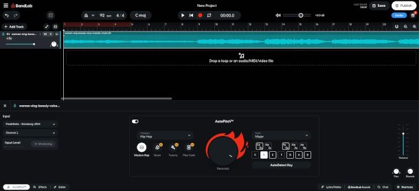 interfaccia autotune su BandLab