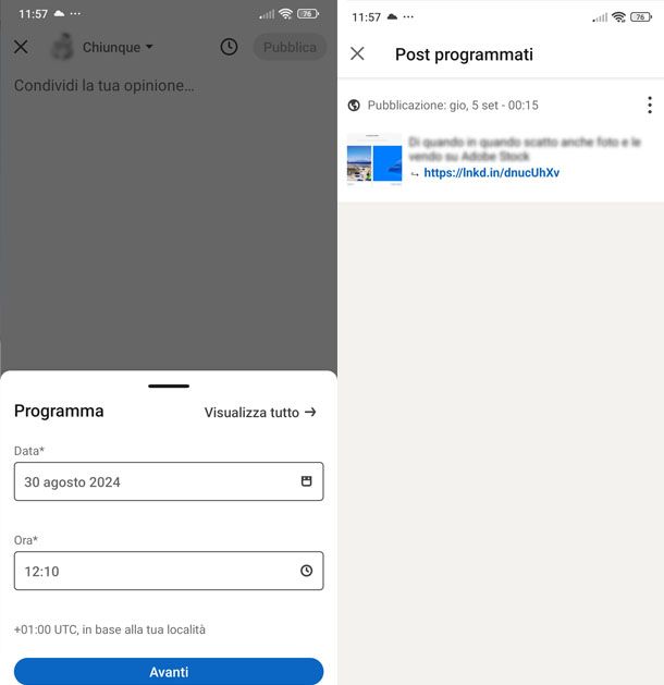 Post programmati su app LinkedIn