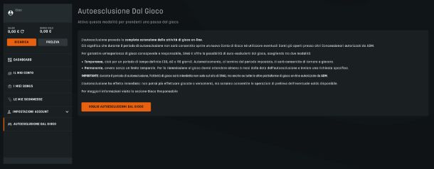 Autoesclusione gioco SNAI